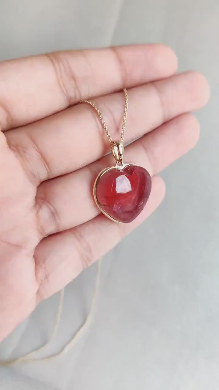 Natural Pink Tourmaline Pendant, 14K Solid Yellow Gold Pendant, October Birthstone Pendant, Heart Pendant, Christmas Present