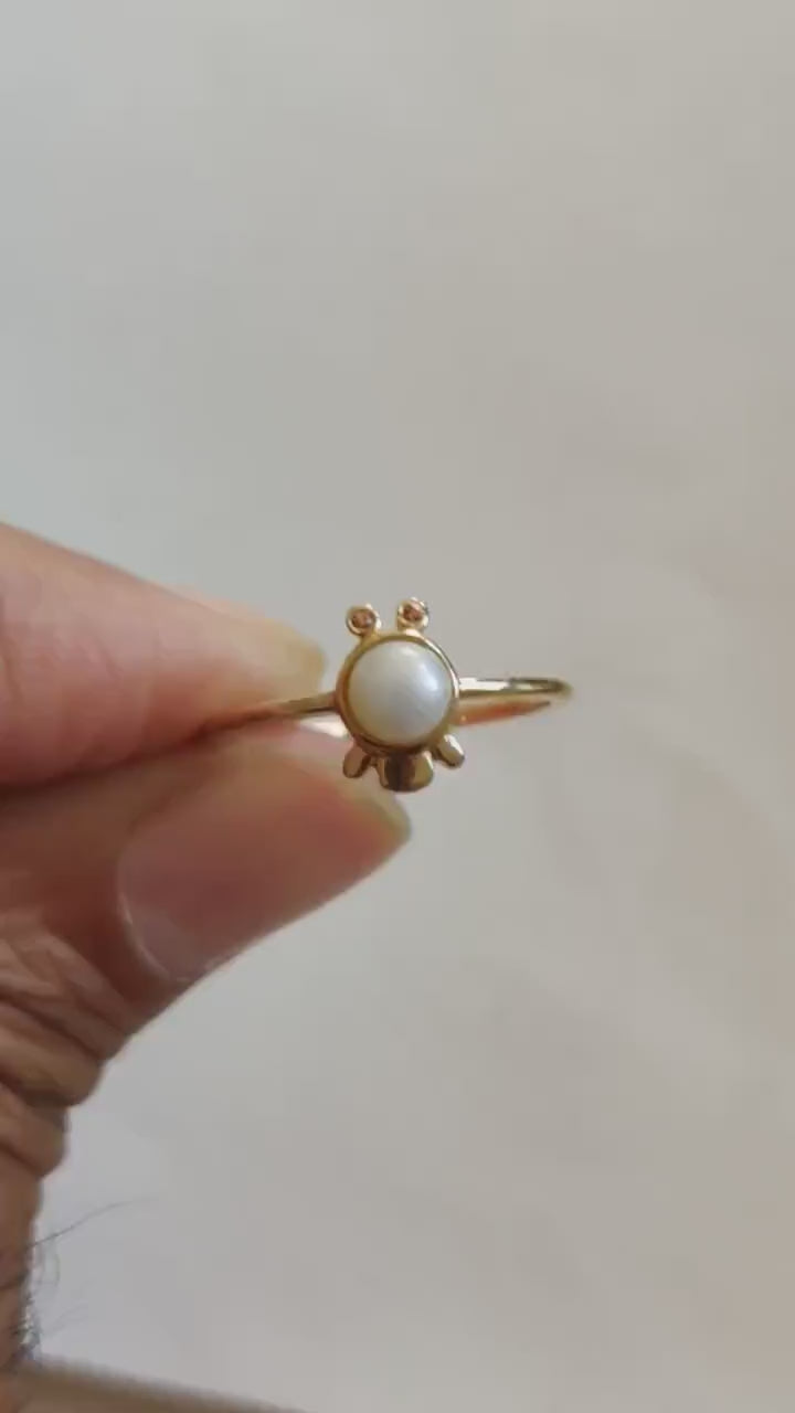 14K Solid Gold Natural Pearl & Orange Sapphire Ring, June September Birthstone, Christmas Gift