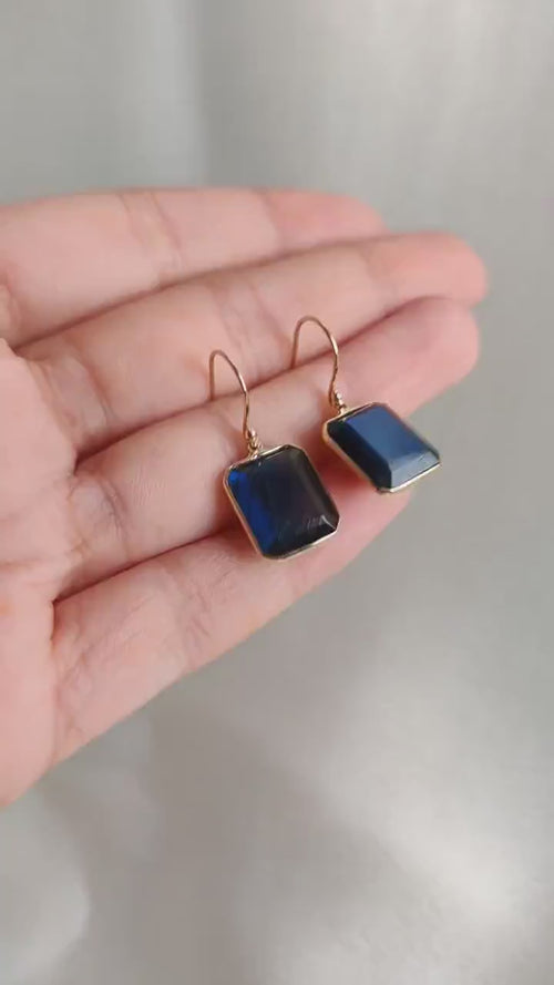 14K Solid Gold Natural Labradorite Earrings: Octagon Cut, August Birthstone