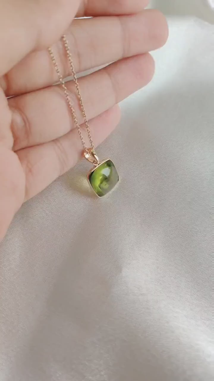 Natural Peridot Pendant, 14K Solid Yellow Gold Pendant, August Birthstone, Bezel Pendant, Christmas Present