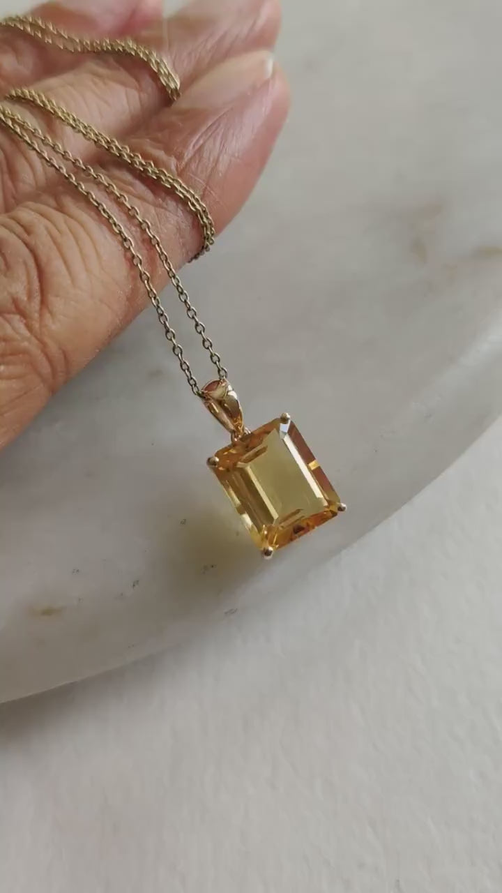 Natural Citrine Pendant, 14K Yellow Gold Octagon Gemstone, November Birthstone