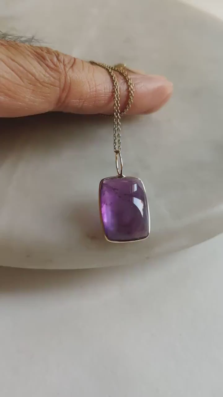 Natural Purple Amethyst Pendant, 14K Solid Yellow Gold Pendant, February Birthstone, Christmas Present