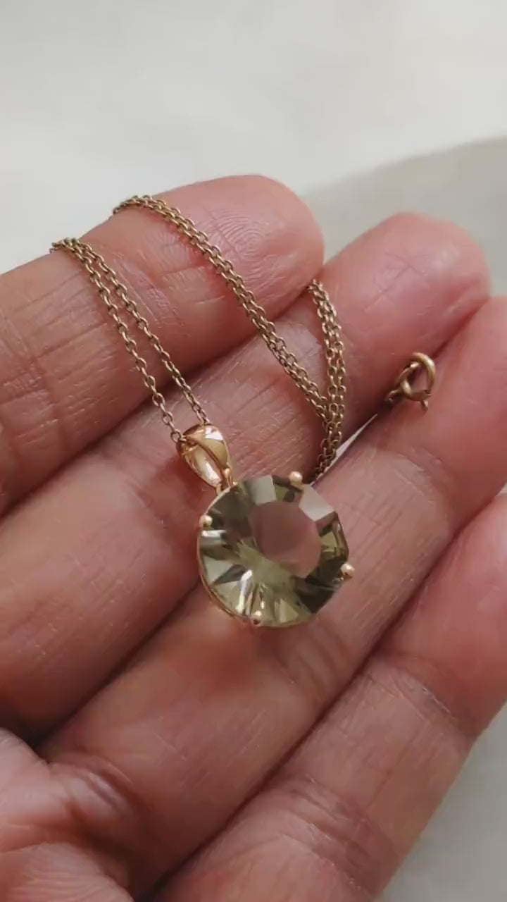 Natural Green Amethyst Pendant, 14K Solid Yellow Gold Prong Setting, February Birthstone