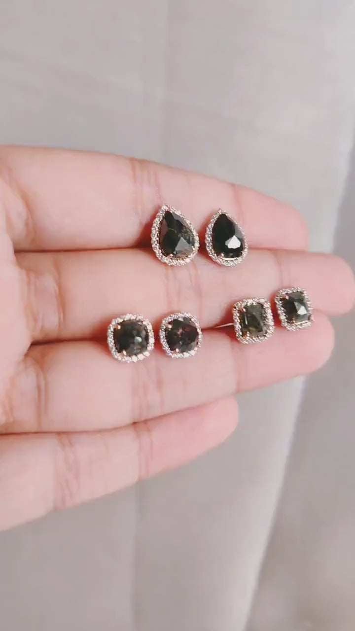 Natural Salt & Pepper Diamond 14K Solid Rose Gold Earrings: Pear Cut Gemstone