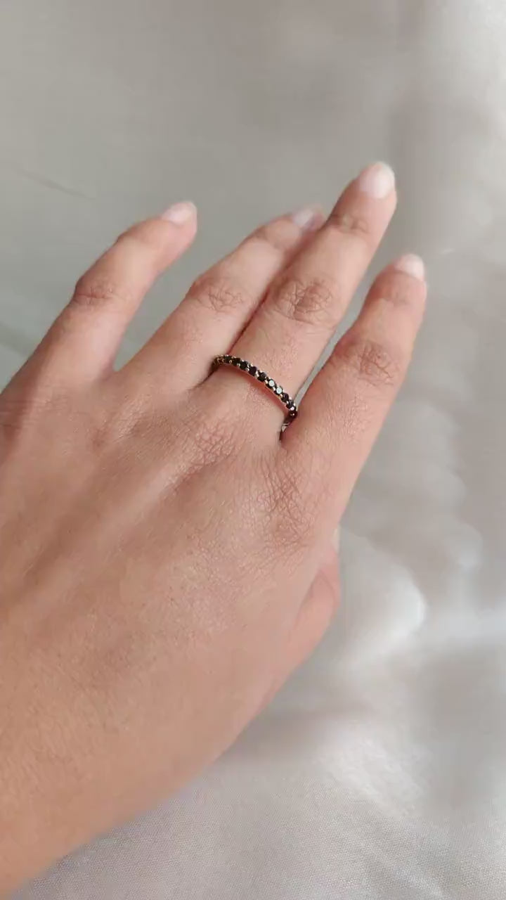 Natural Black Spinel Eternity Ring, 14K Solid Yellow Gold Infinity Band