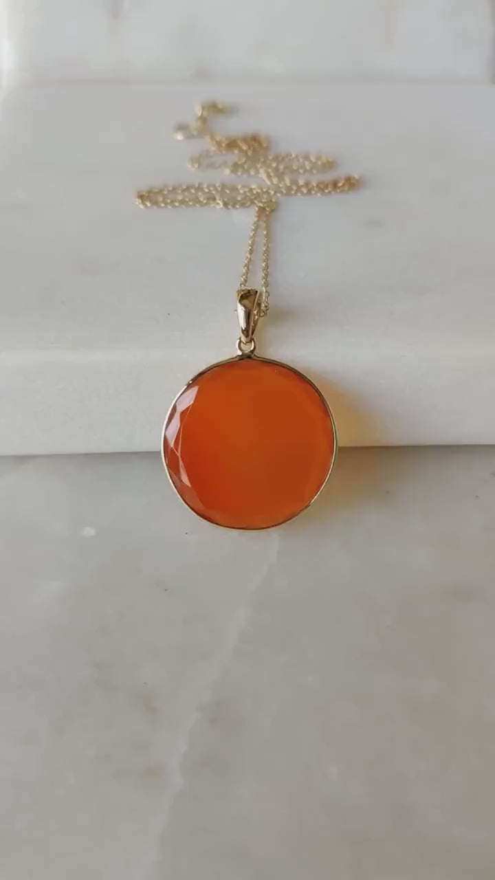 Natural Red Onyx Pendant, 14K Solid Yellow Gold Bezel Pendant, July Birthstone