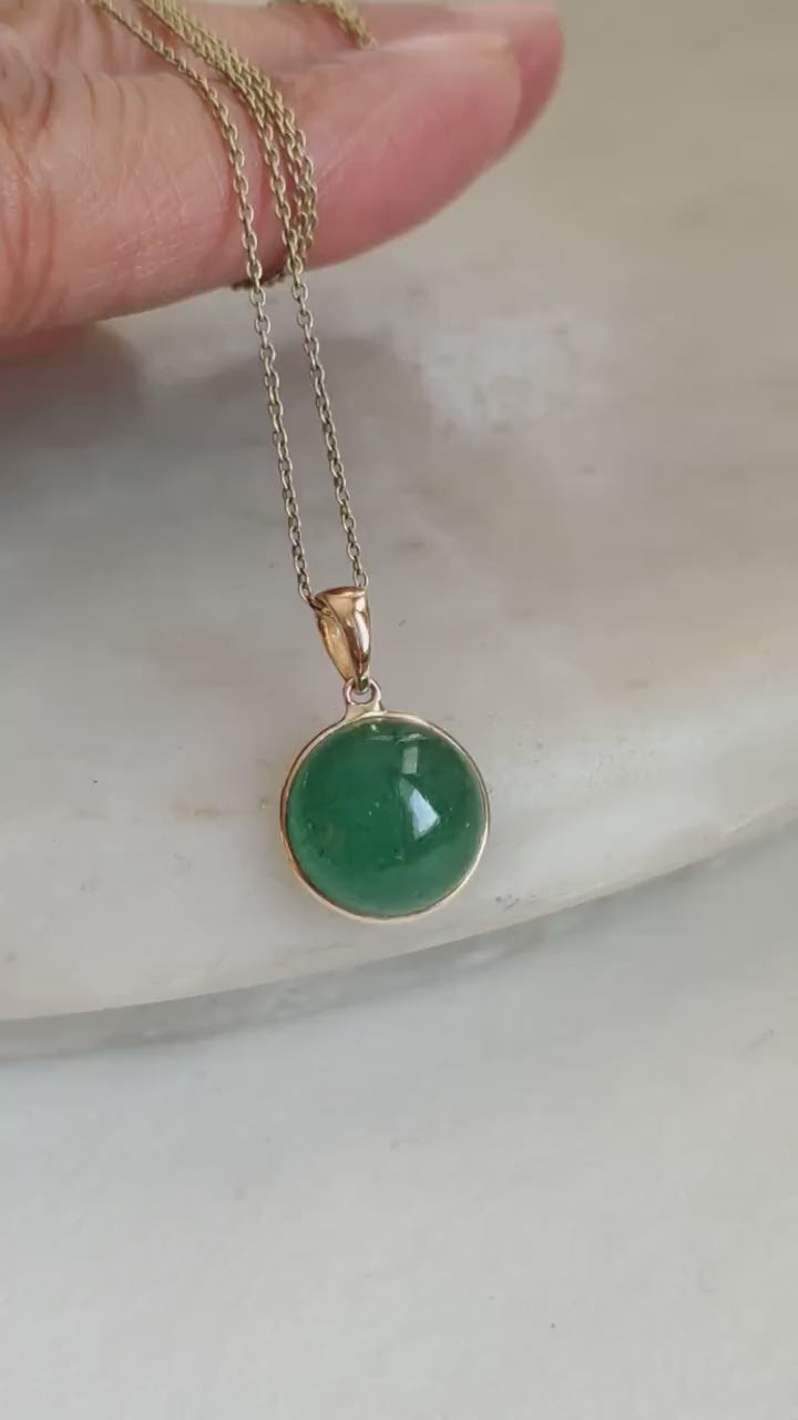 Natural Green Aventurine Pendant, 14K Solid Yellow Gold Bezel, August Birthstone, Christmas Present