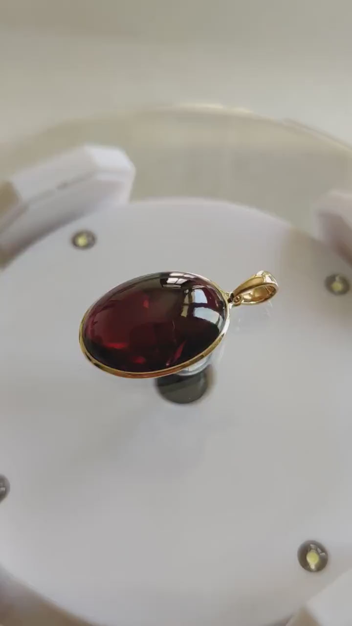 Natural Garnet Pendant, 14K Solid Yellow Gold Bezel Pendant, January Birthstone