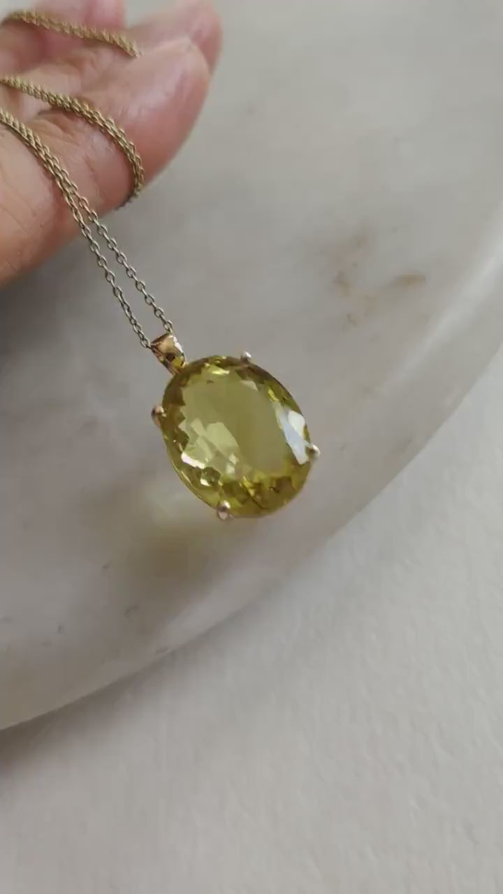 Natural Lemon Topaz Pendant, 14K Solid Yellow Gold, November Birthstone