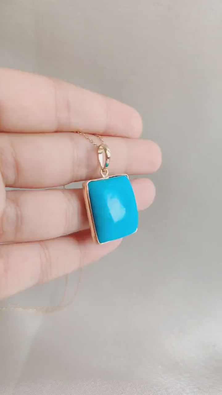 Natural Sleeping Beauty Turquoise Pendant, 14K Solid Yellow Gold Pendant, December Birthstone, Christmas Present