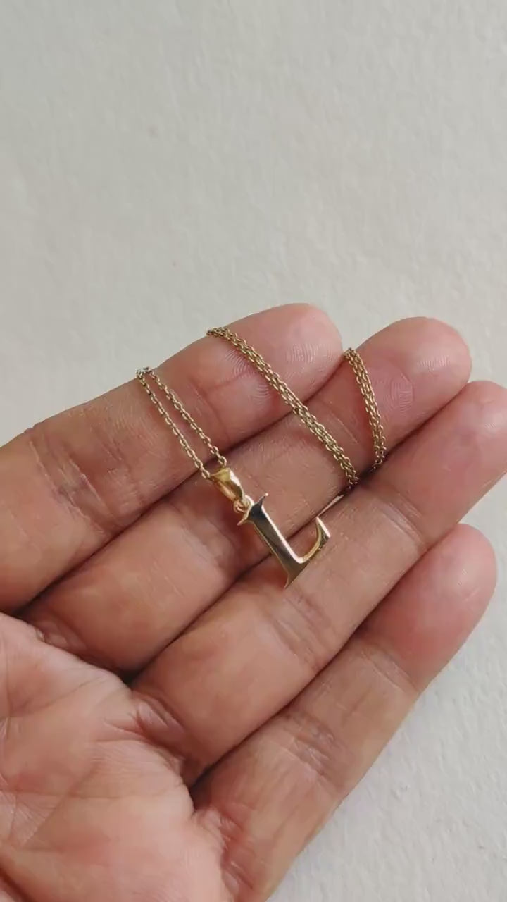 14K Solid Yellow Gold Initial L Pendant, Personalized Charm
