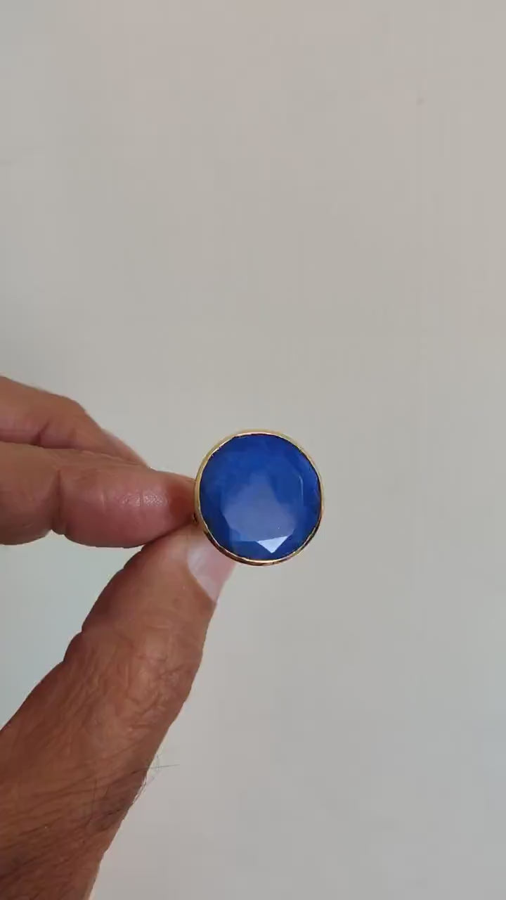 14K Solid Yellow Gold Natural Lapis Lazuli Ring, September Birthstone