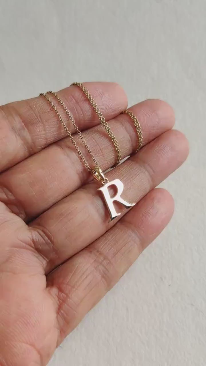 14K Solid Gold Initial R Pendant, Personalized Charm