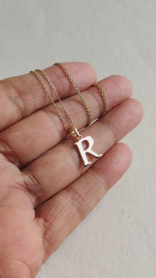 14K Solid Gold Initial R Pendant, Personalized Charm