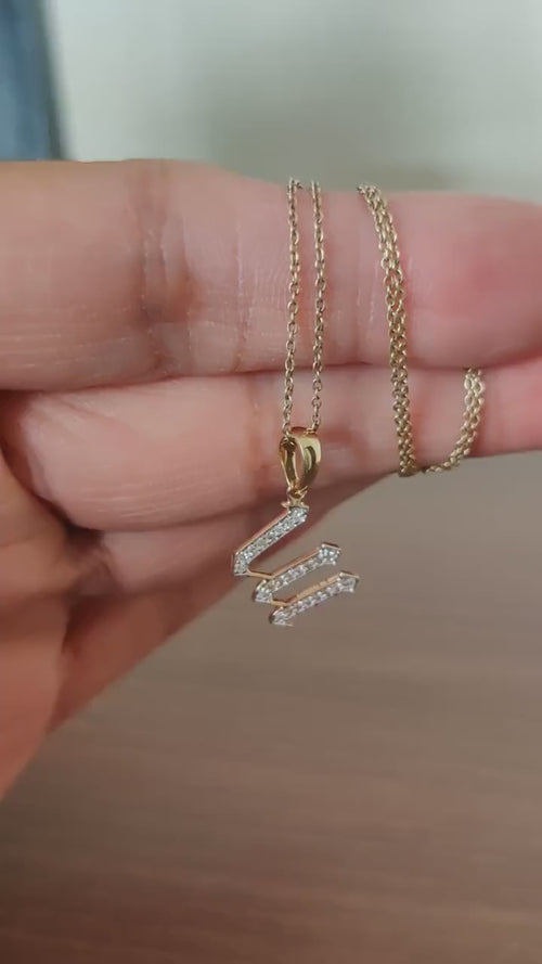 14K Solid Gold Diamond Initial W Pendant, Dainty Alphabet Necklace