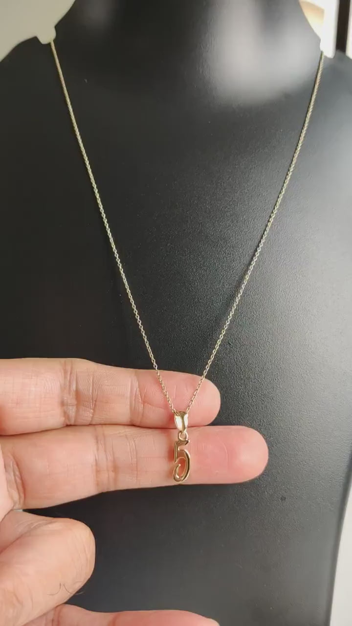 14K Solid Gold Number 5 Pendant - Dainty Charm Necklace