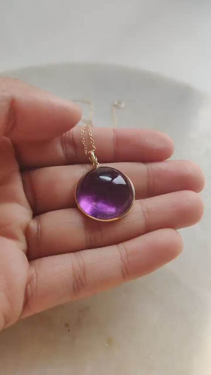 14K Solid Yellow Gold Natural Purple Amethyst Pendant, February Birthstone Jewelry
