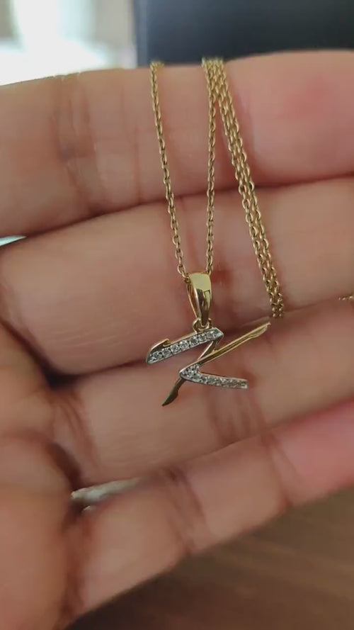 14K Solid Gold Initial K Diamond Pendant, Birthday Gift