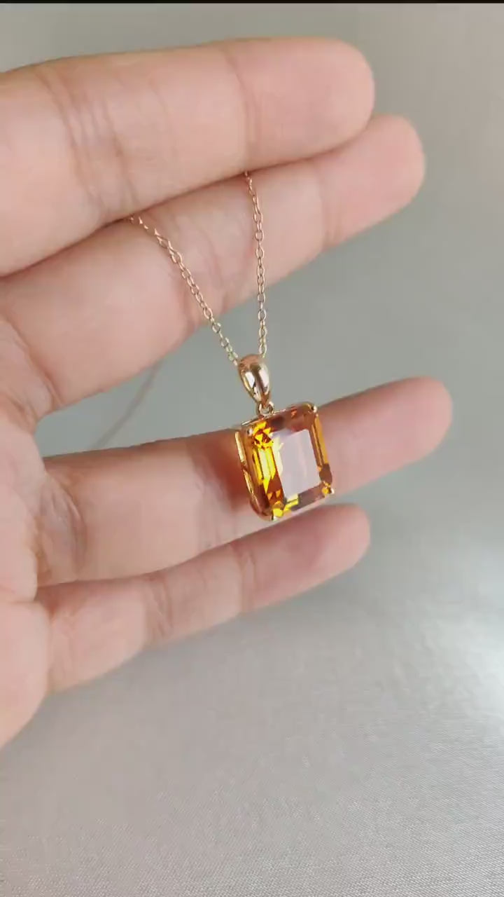 Natural Madeira Citrine Pendant, 14K Solid Yellow Gold, November Birthstone