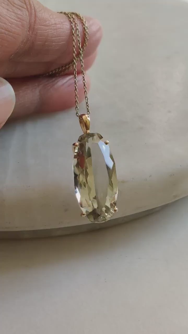 14K Solid Yellow Gold Natural Green Amethyst Pendant, February Birthstone, Christmas Present
