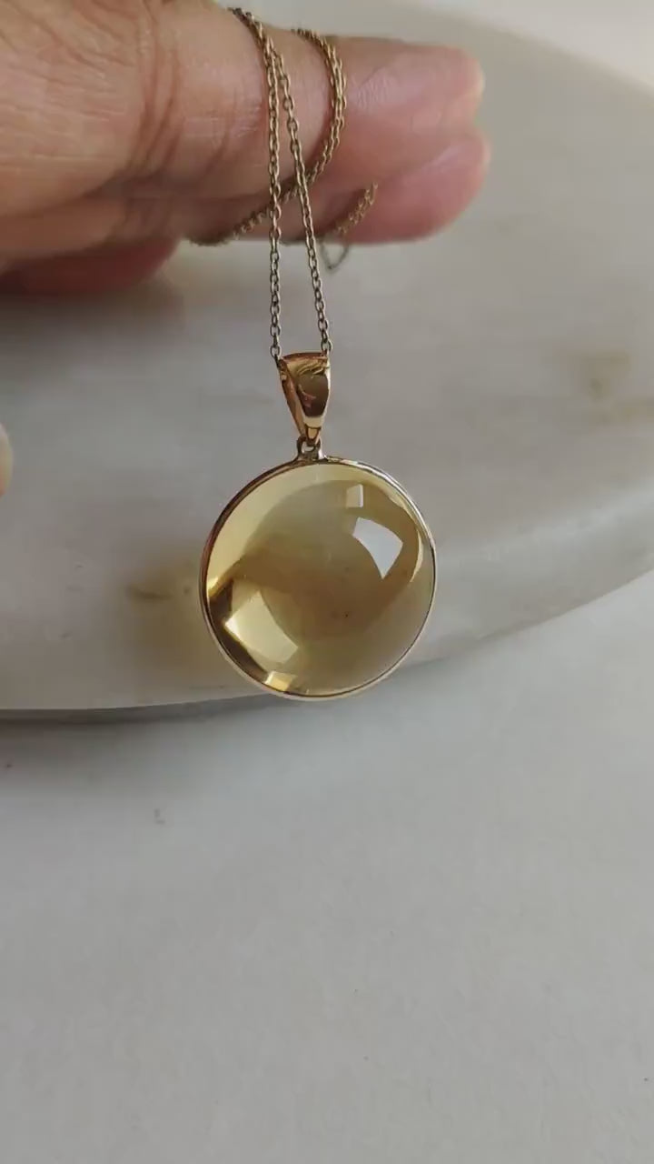 Natural Citrine Pendant, 14K Solid Yellow Gold Bezel, November Birthstone