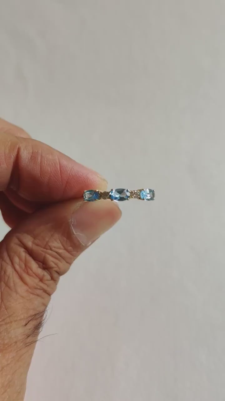 Natural Sky Blue Topaz & Diamond Ring, 14K Solid Yellow Gold, December Birthstone