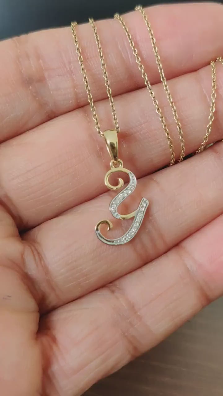 14K Solid Gold Initial Y Diamond Pendant, Birthday Gift