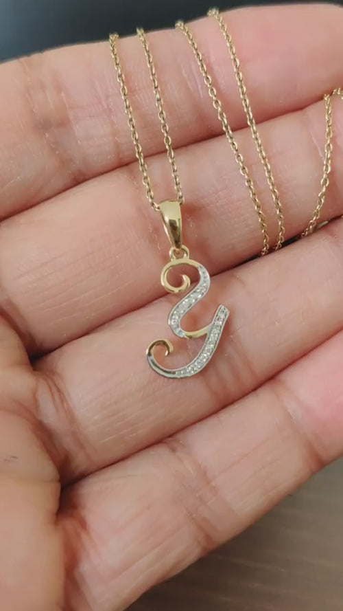 14K Solid Gold Initial Y Diamond Pendant, Birthday Gift
