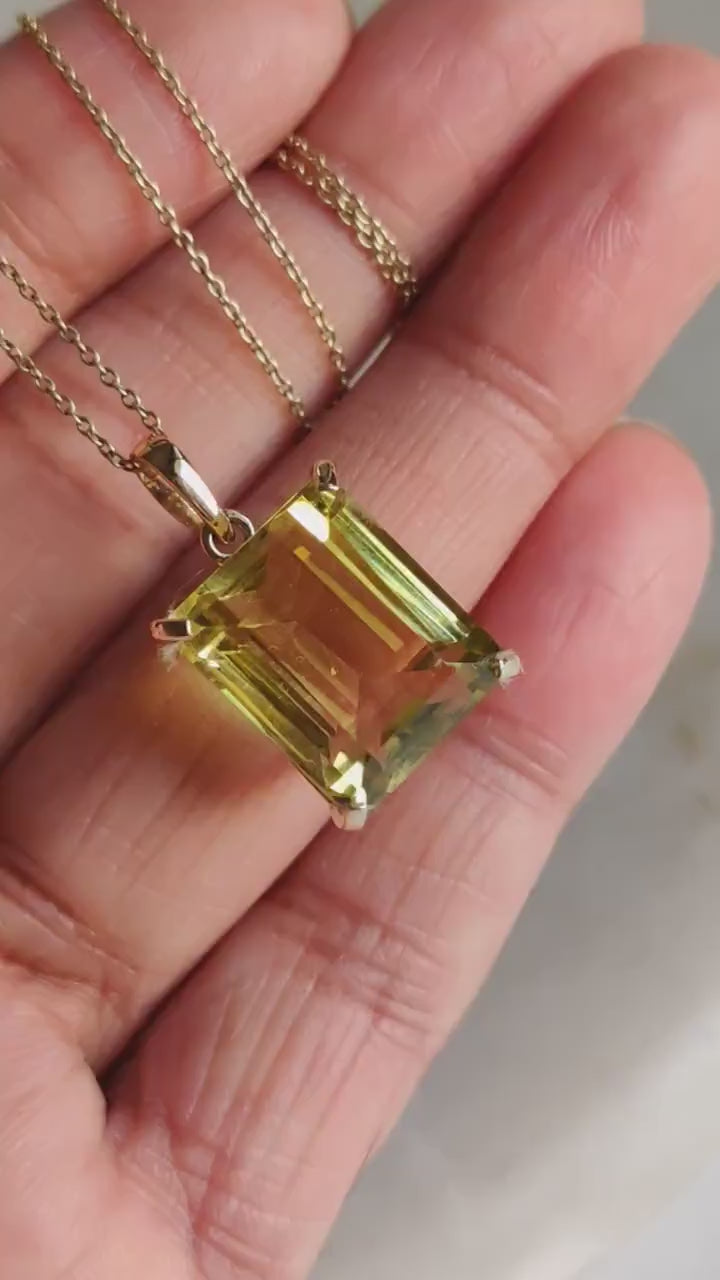 Natural Lemon Topaz Pendant: 14K Solid Yellow Gold, November Birthstone