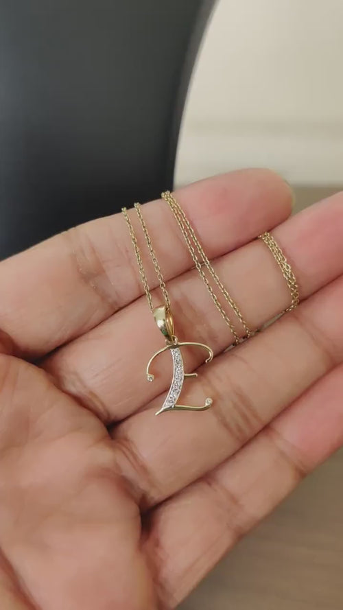 14K Solid Gold Initial E Diamond Pendant, Birthday Gift
